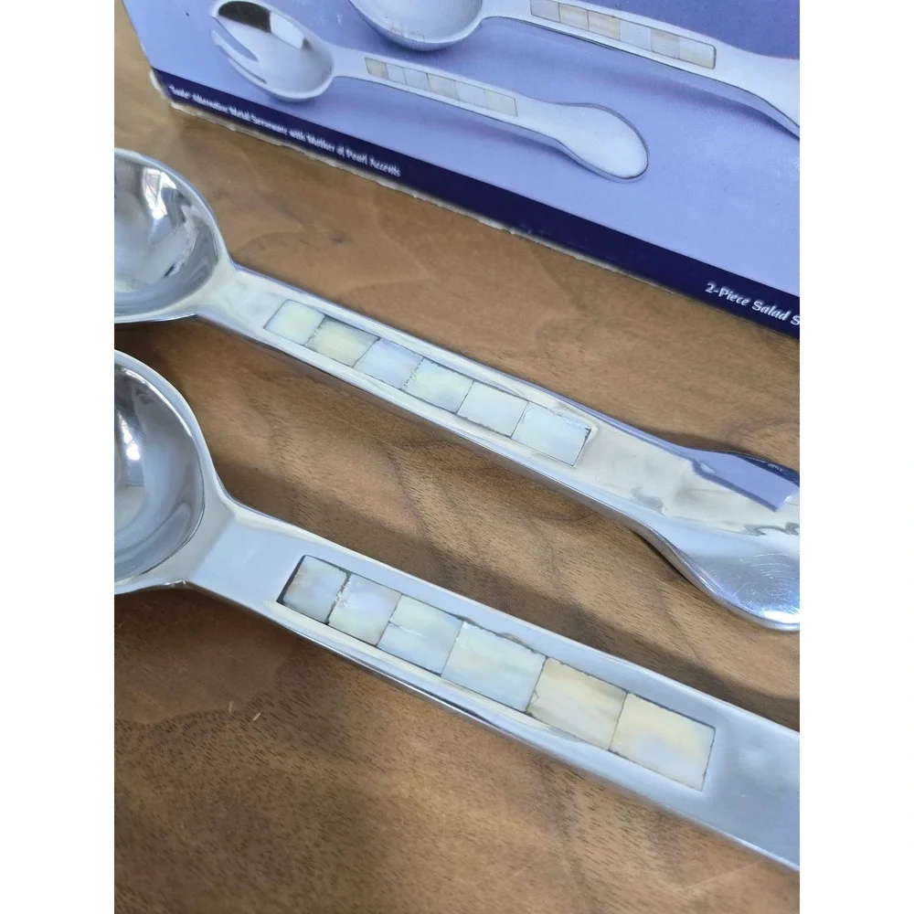 Towle Silversmiths mother of pearl 2-piece salad serving set 11